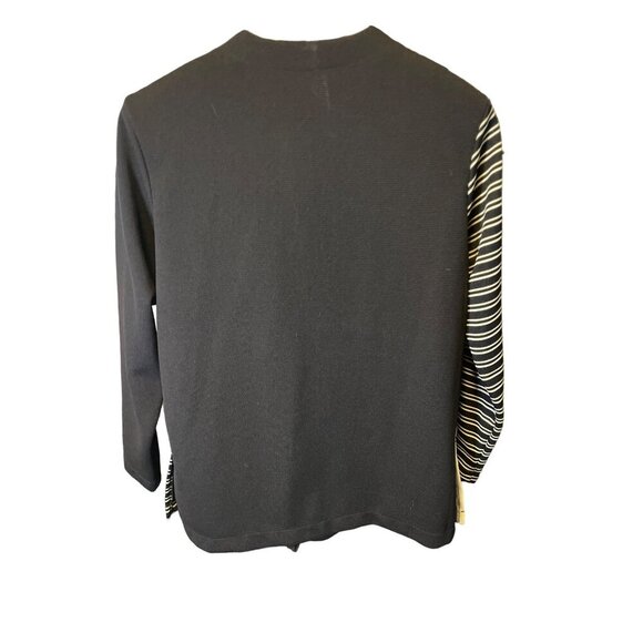 Adolfo Black Cream Color Block Button Front V Neck Long Jacket Sz M - Picture 2 of 7